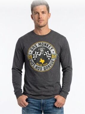 Gas Monkey Hot Rod Garage Gray Long Sleeve Shirt - Size Large